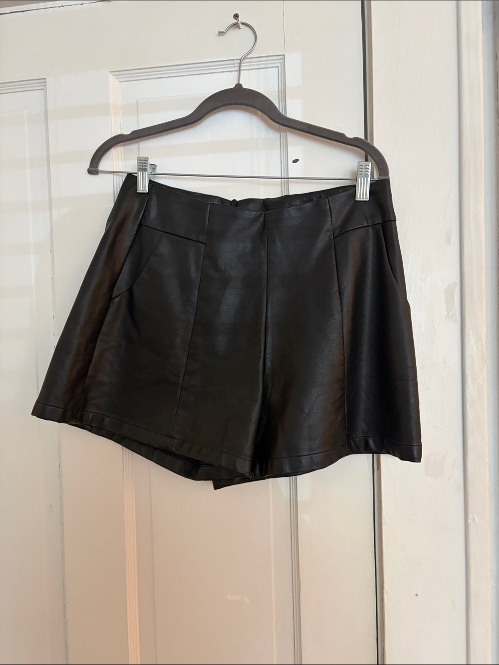 Black Faux Leather Women's Shorts